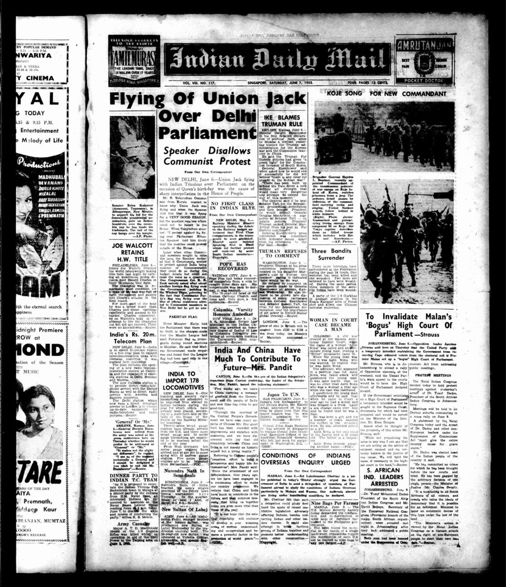 Miniature of Indian Daily Mail 07 June 1952