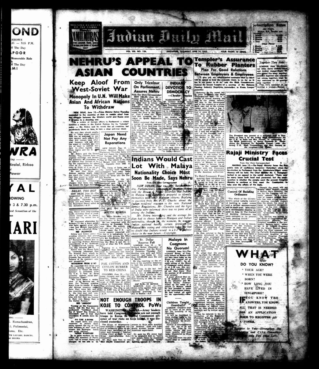 Miniature of Indian Daily Mail 14 June 1952