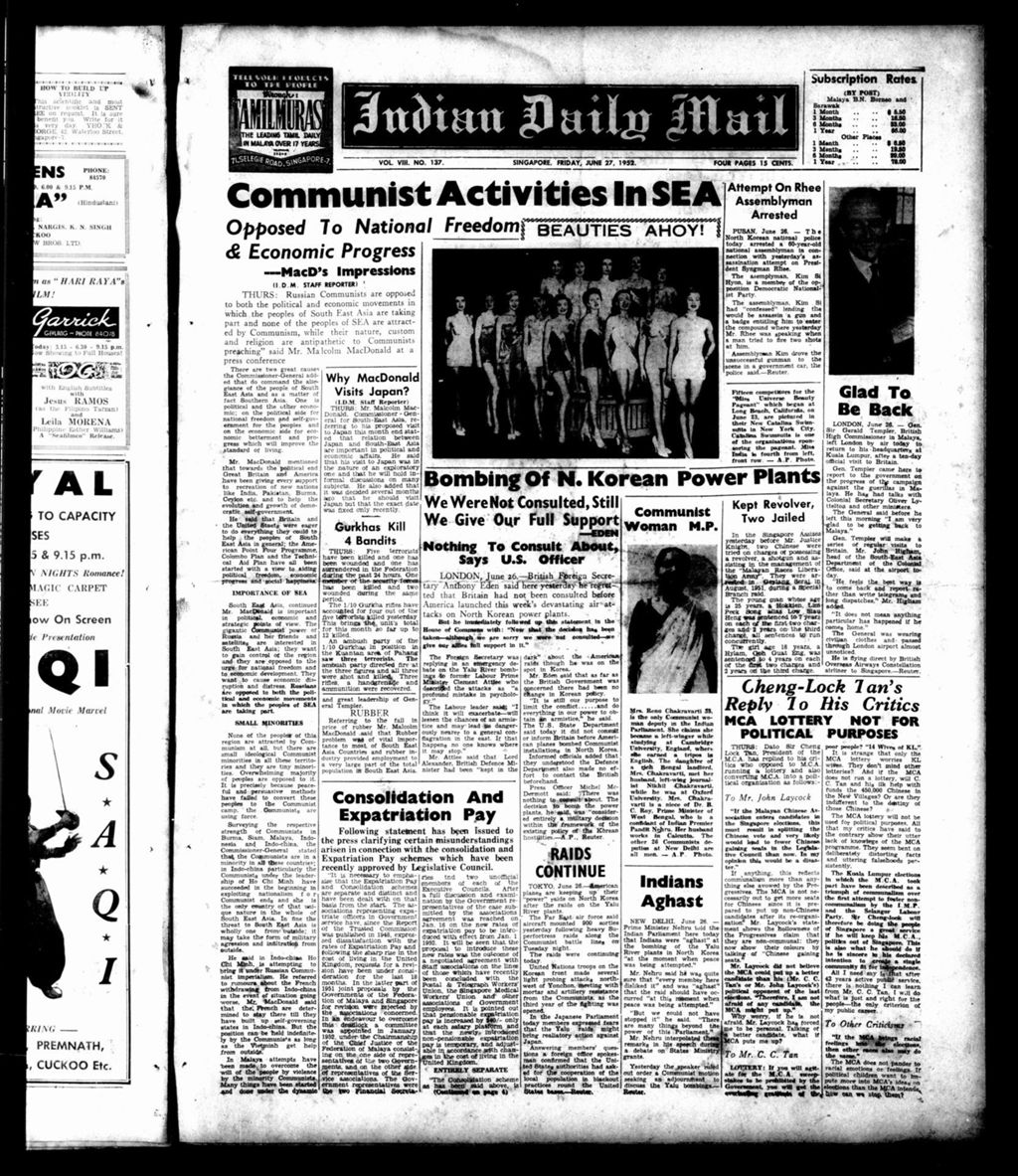 Miniature of Indian Daily Mail 27 June 1952