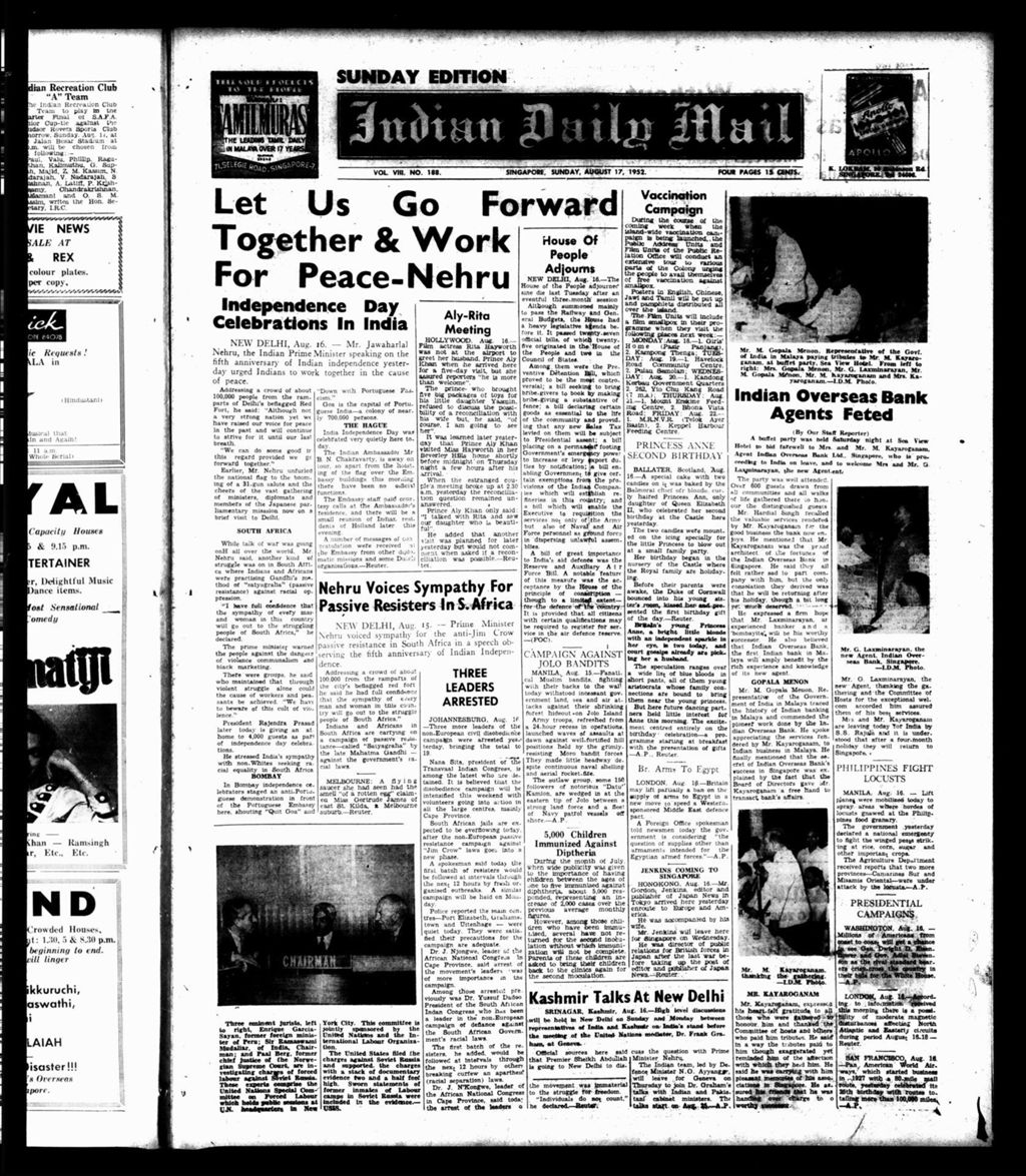 Miniature of Indian Daily Mail 17 August 1952