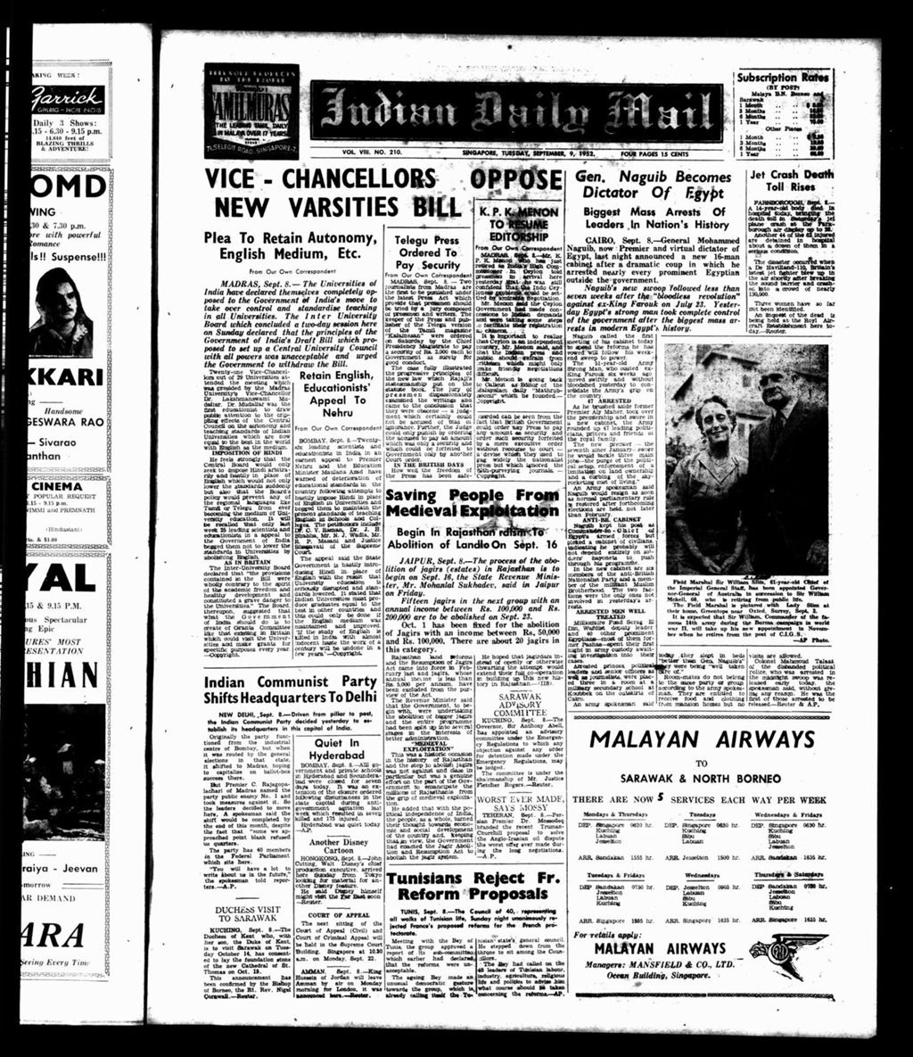 Miniature of Indian Daily Mail 09 September 1952