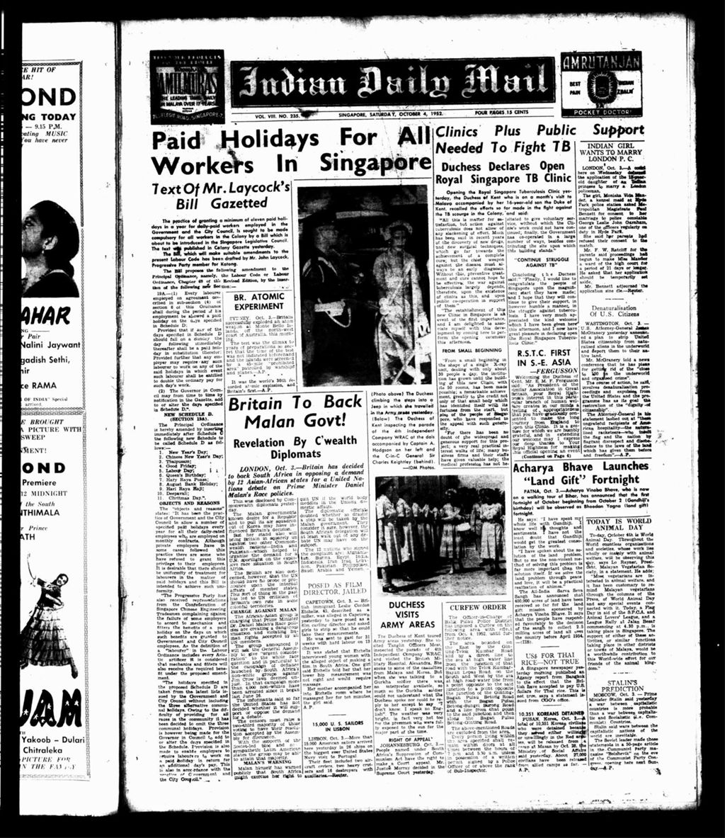 Miniature of Indian Daily Mail 04 October 1952