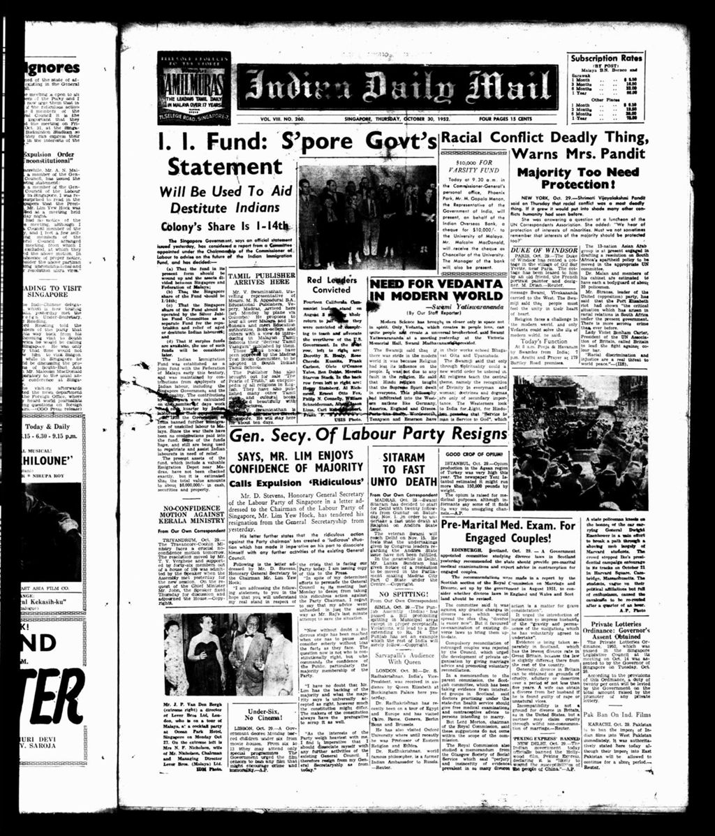 Miniature of Indian Daily Mail 30 October 1952