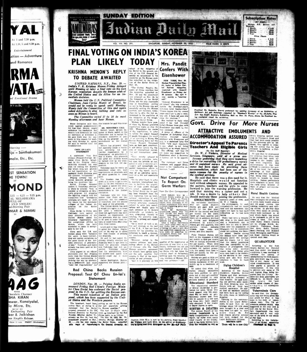 Miniature of Indian Daily Mail 30 November 1952