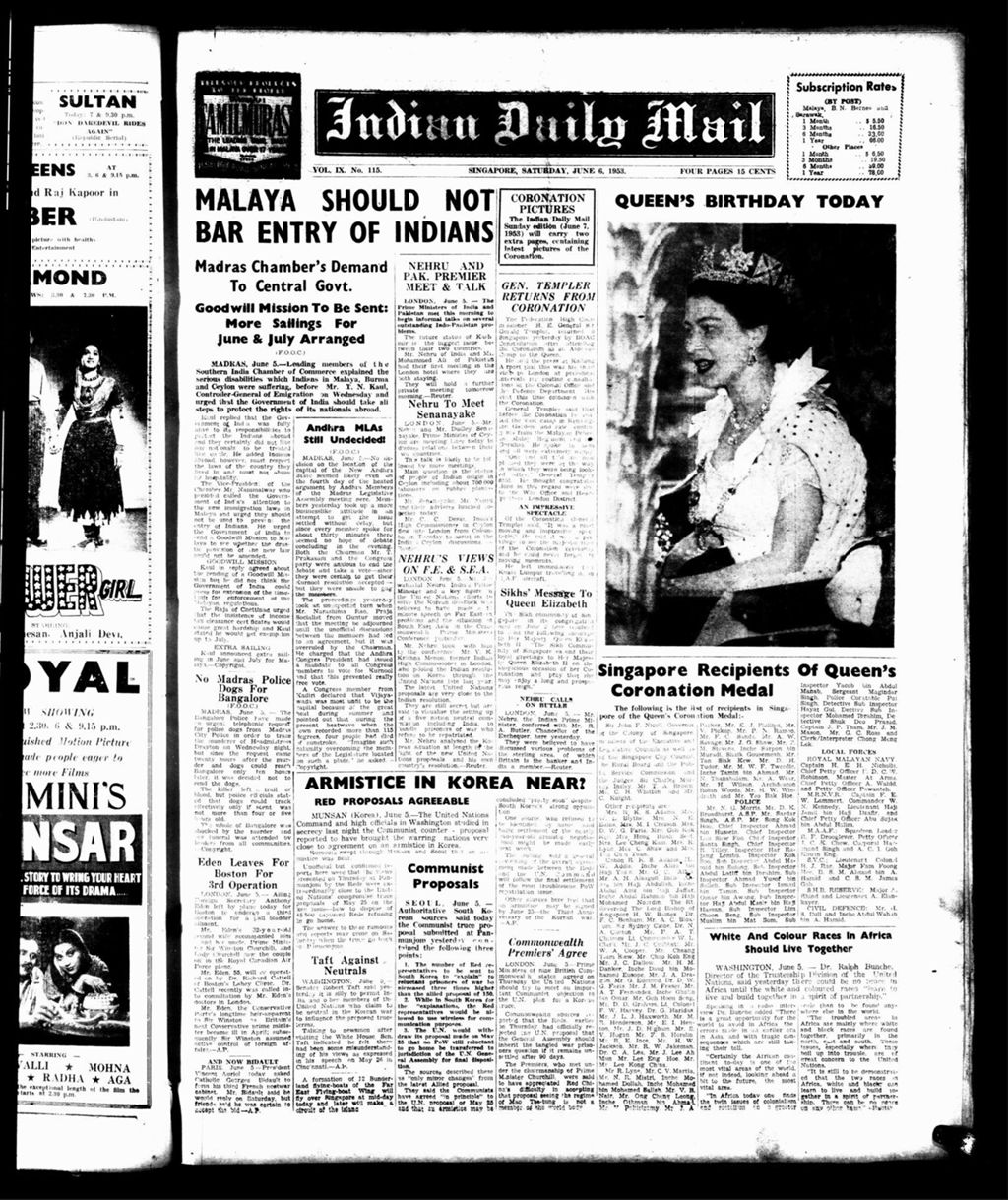 Miniature of Indian Daily Mail 06 June 1953