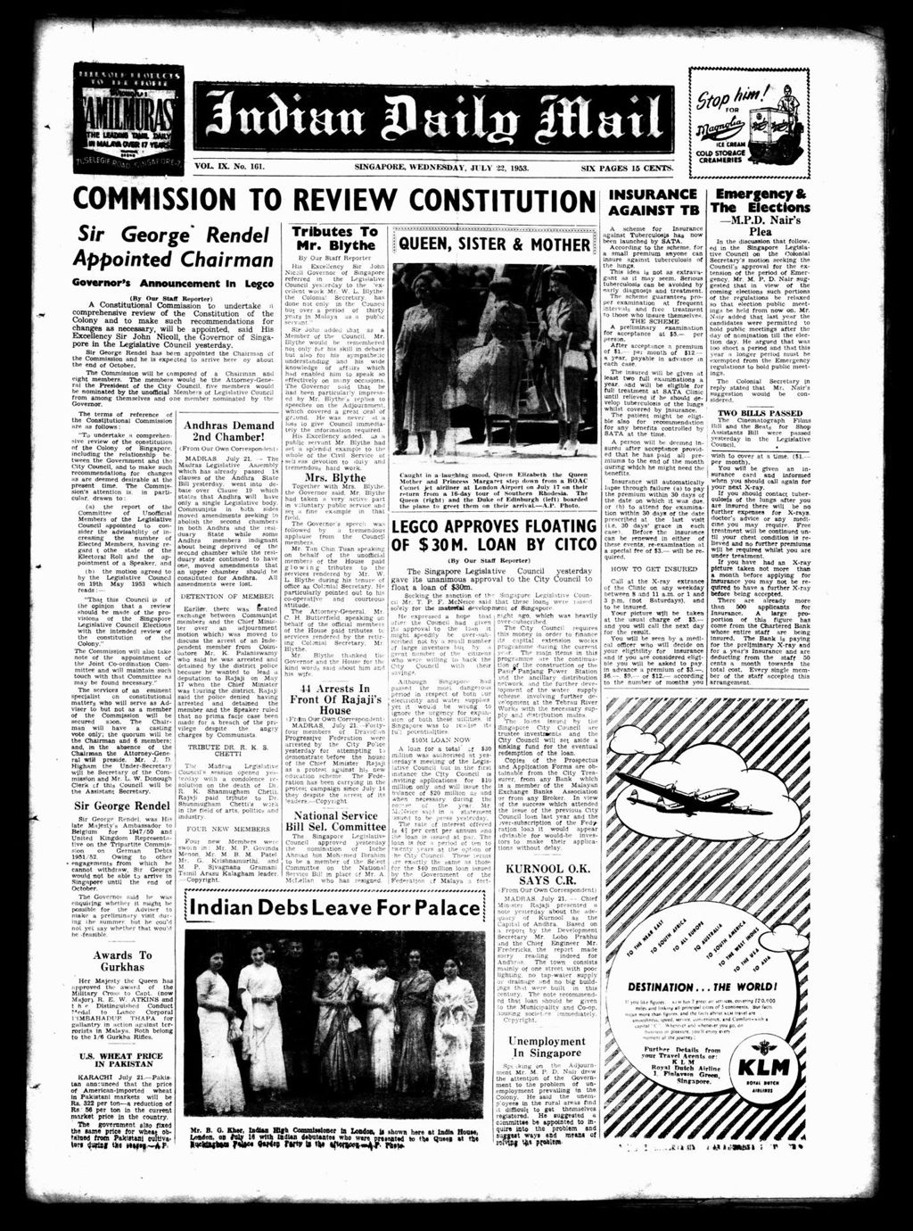 Miniature of Indian Daily Mail 22 July 1953