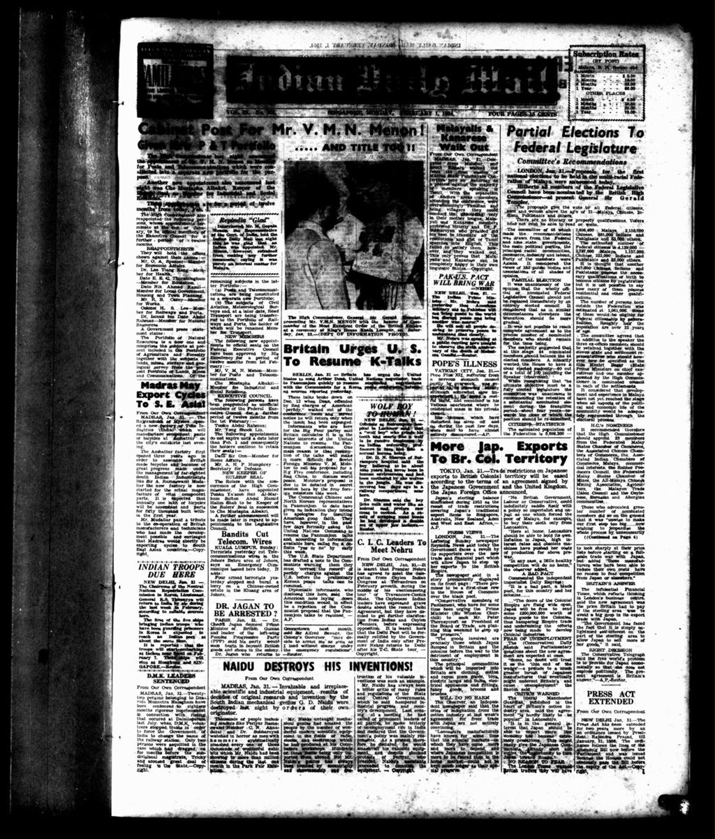 Miniature of Indian Daily Mail 01 February 1954