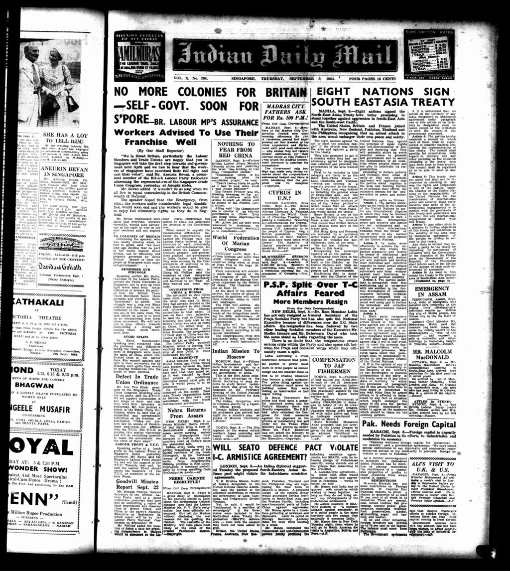 Miniature of Indian Daily Mail 09 September 1954