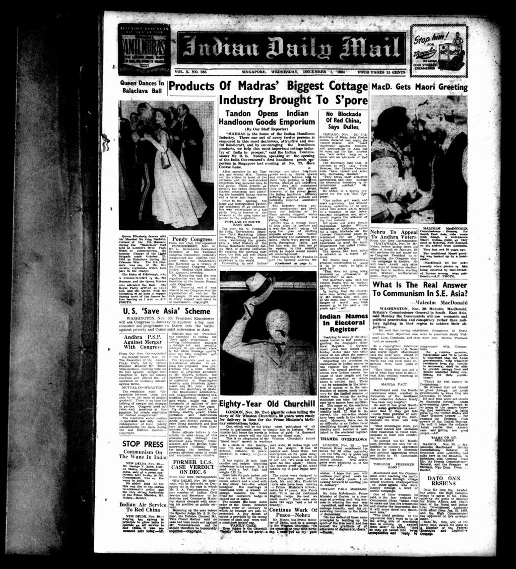 Miniature of Indian Daily Mail 01 December 1954