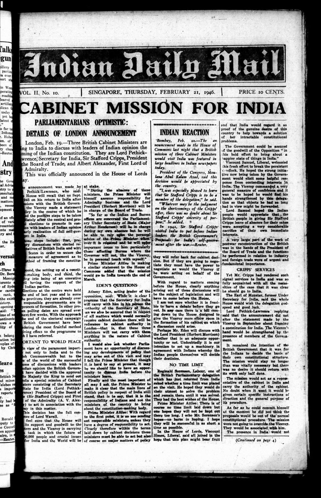 Miniature of Indian Daily Mail 21 February 1946