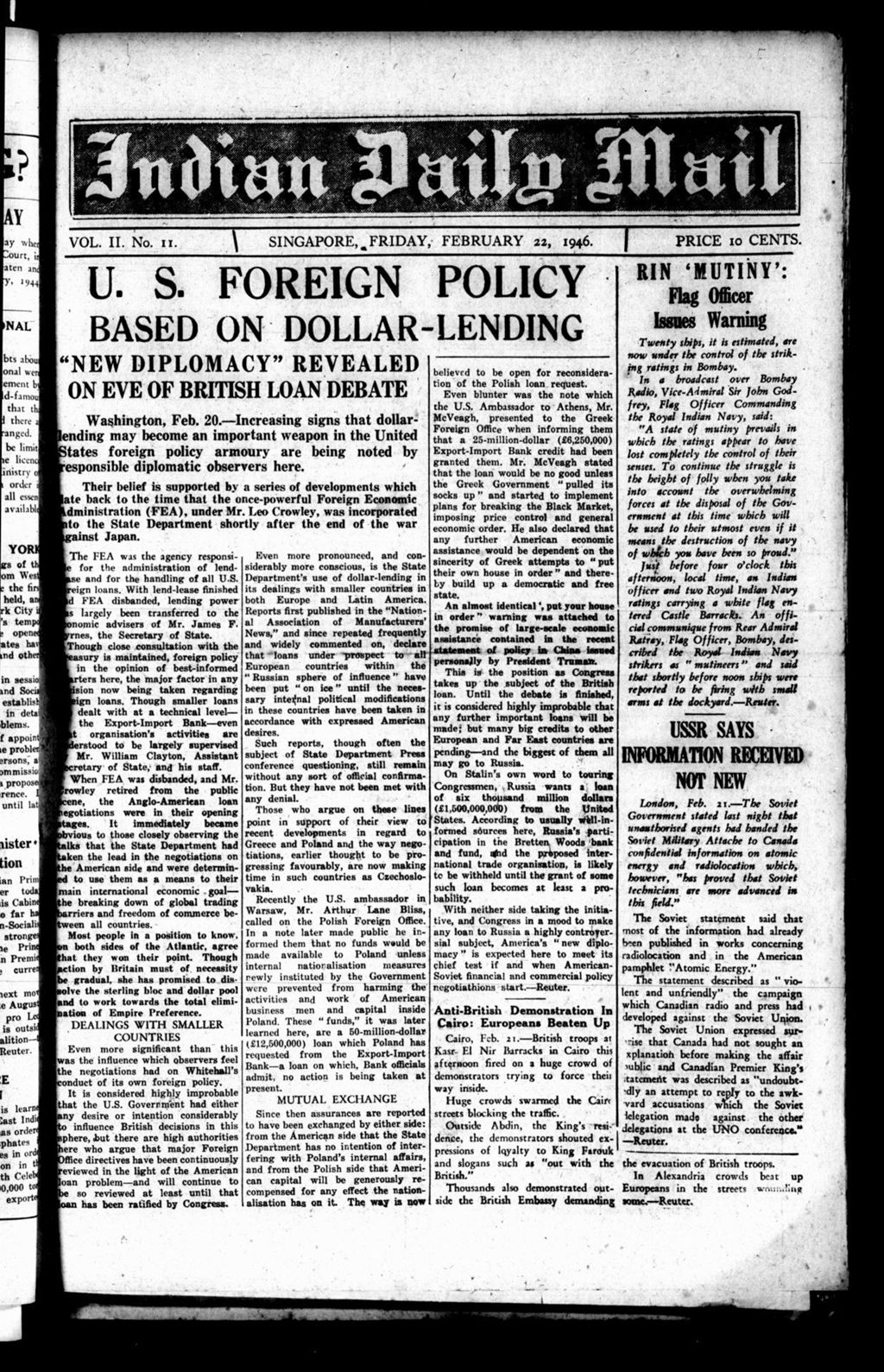 Miniature of Indian Daily Mail 22 February 1946