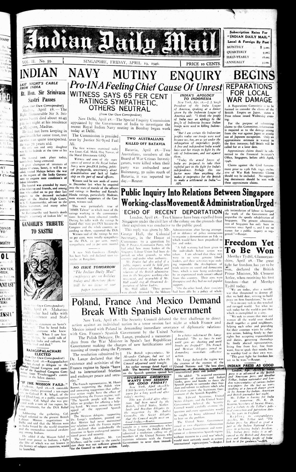 Miniature of Indian Daily Mail 19 April 1946