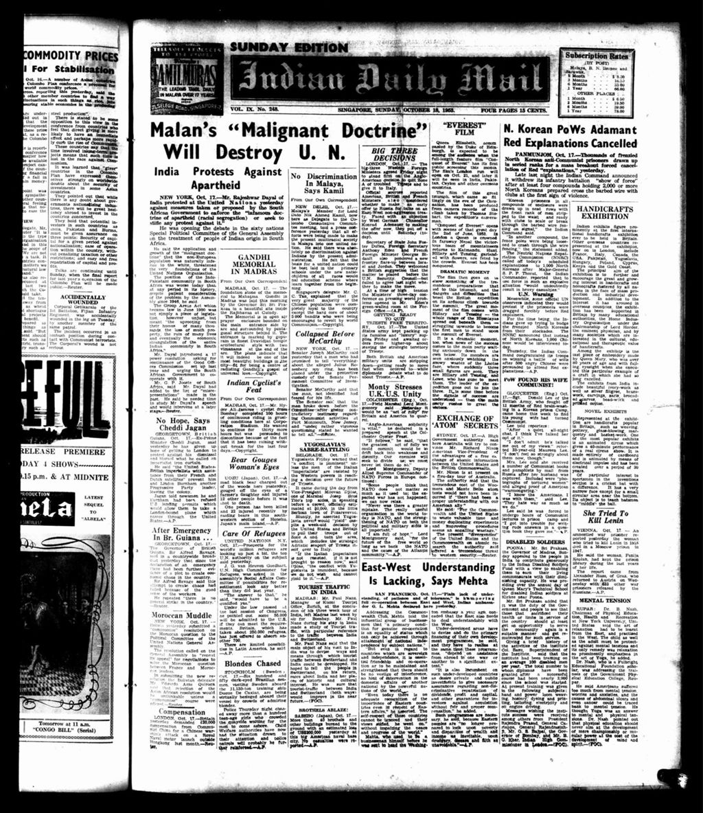 Miniature of Indian Daily Mail 18 October 1953