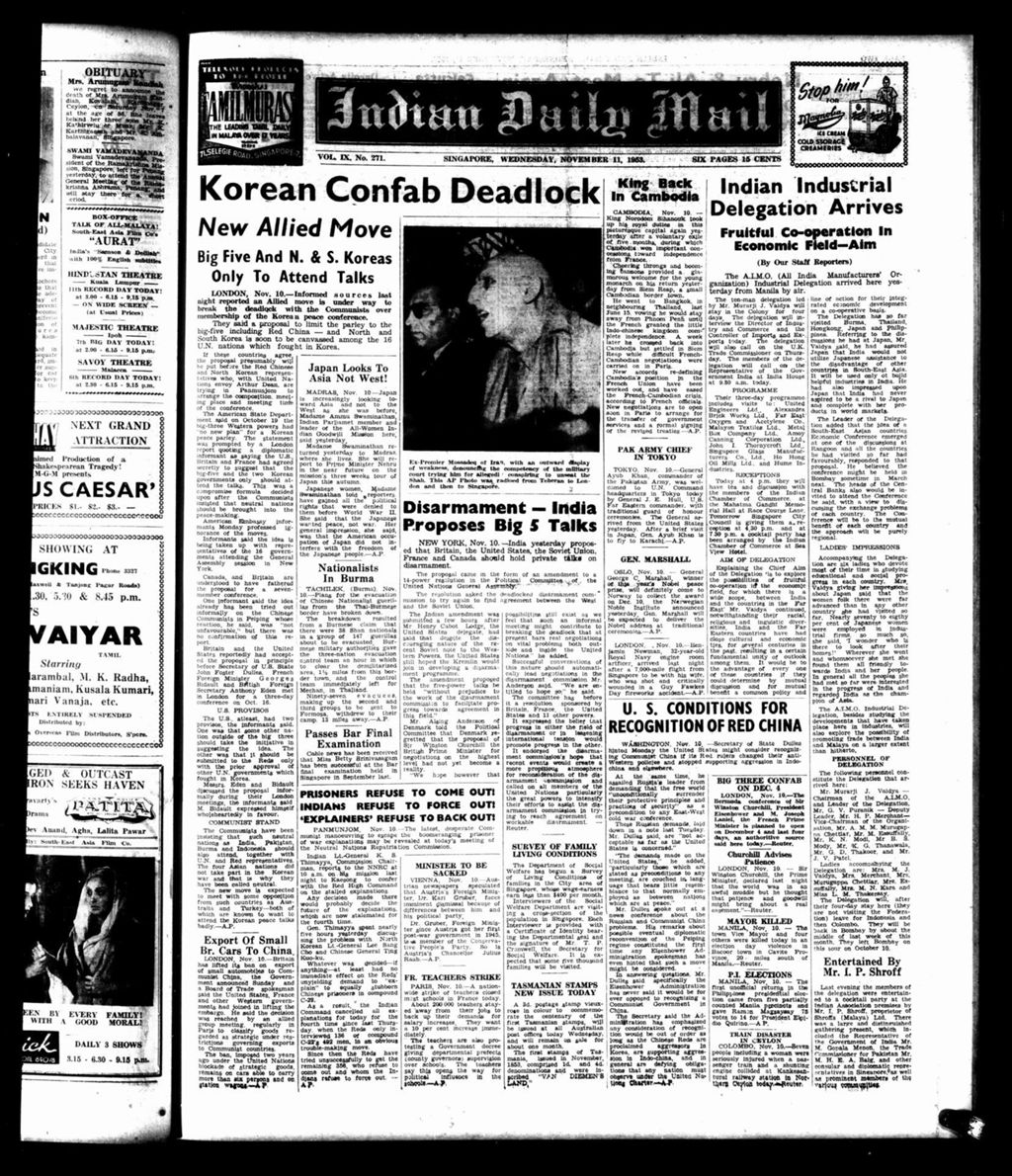 Miniature of Indian Daily Mail 11 November 1953