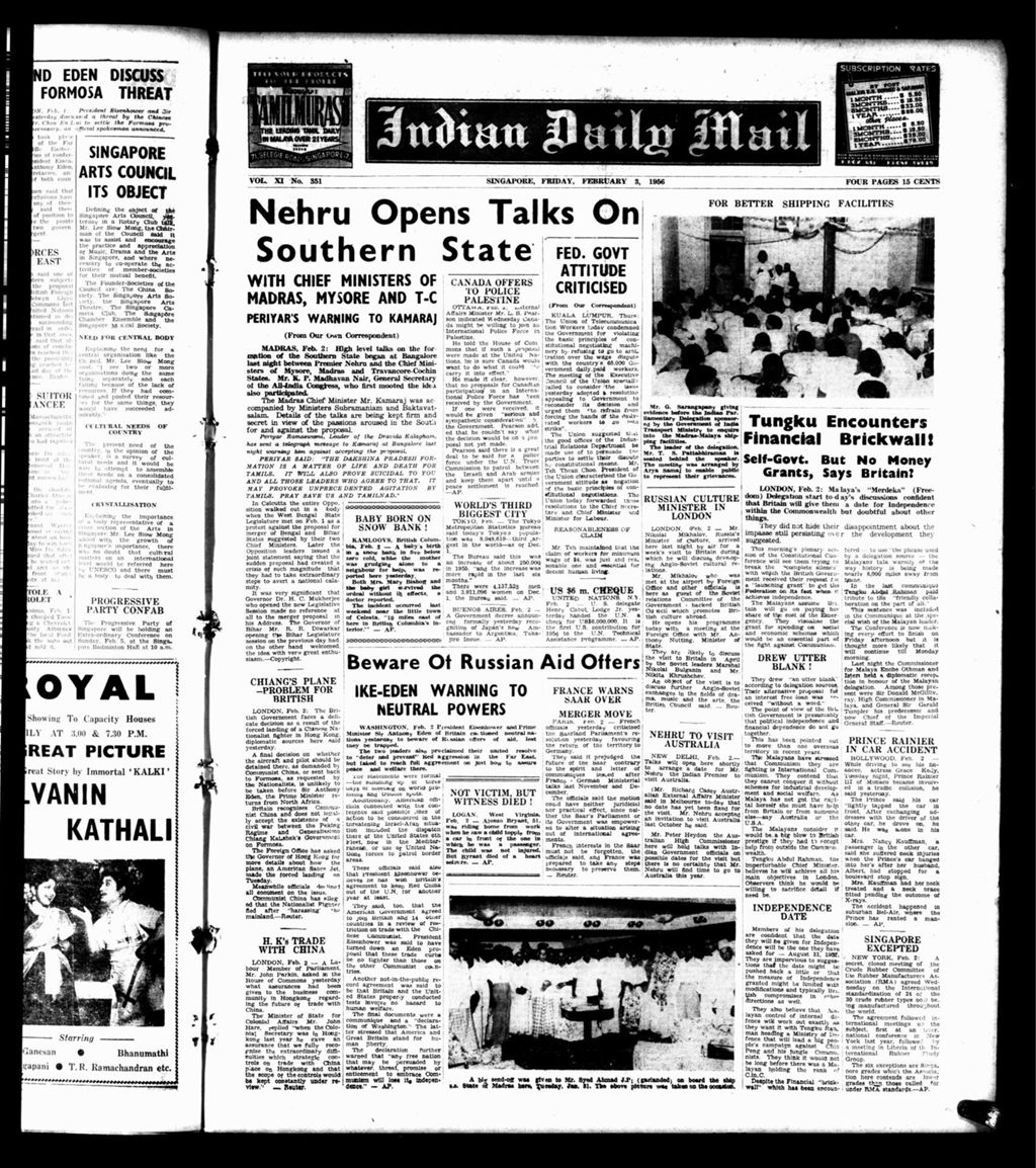 Miniature of Indian Daily Mail 03 February 1956