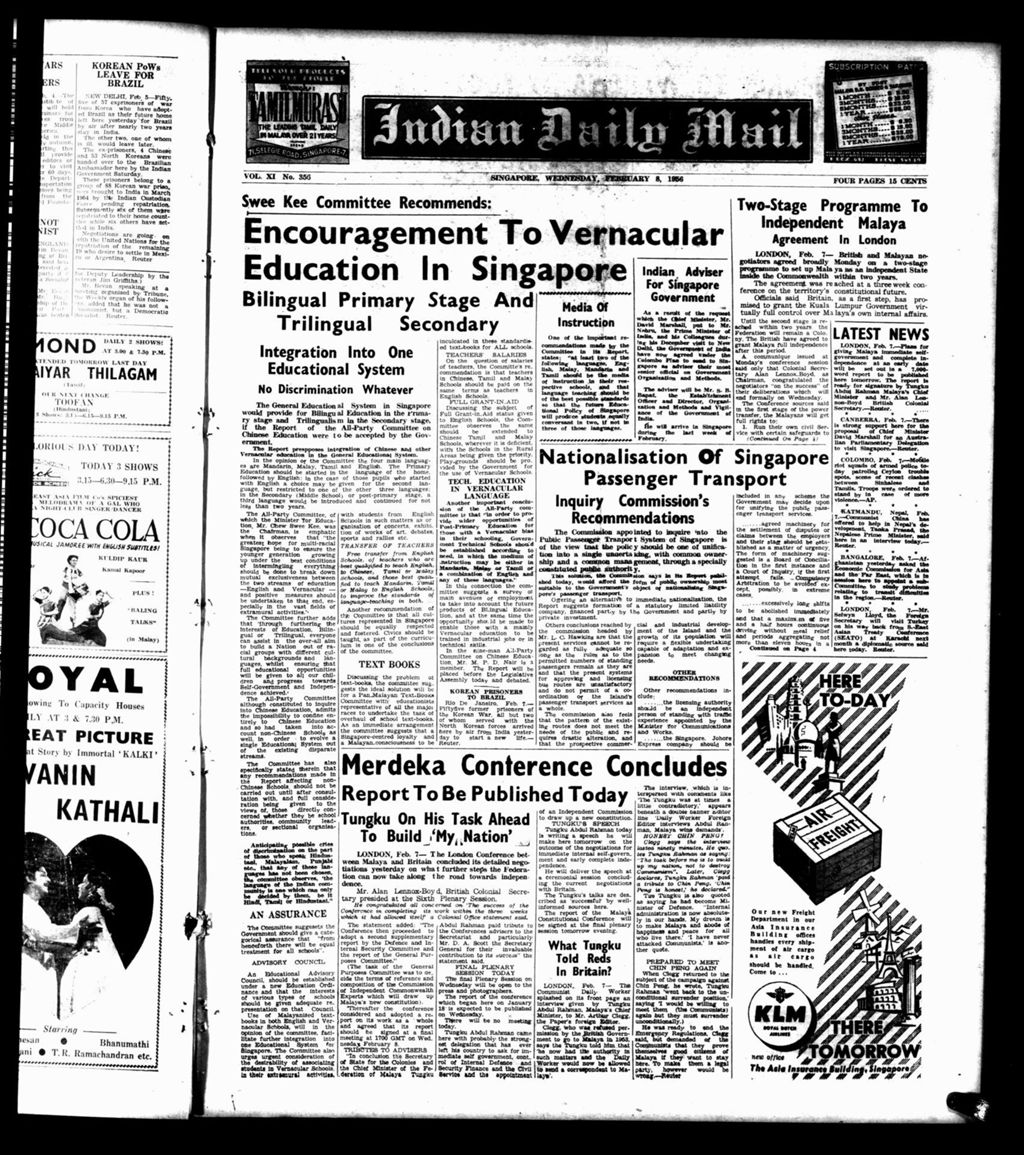 Miniature of Indian Daily Mail 08 February 1956