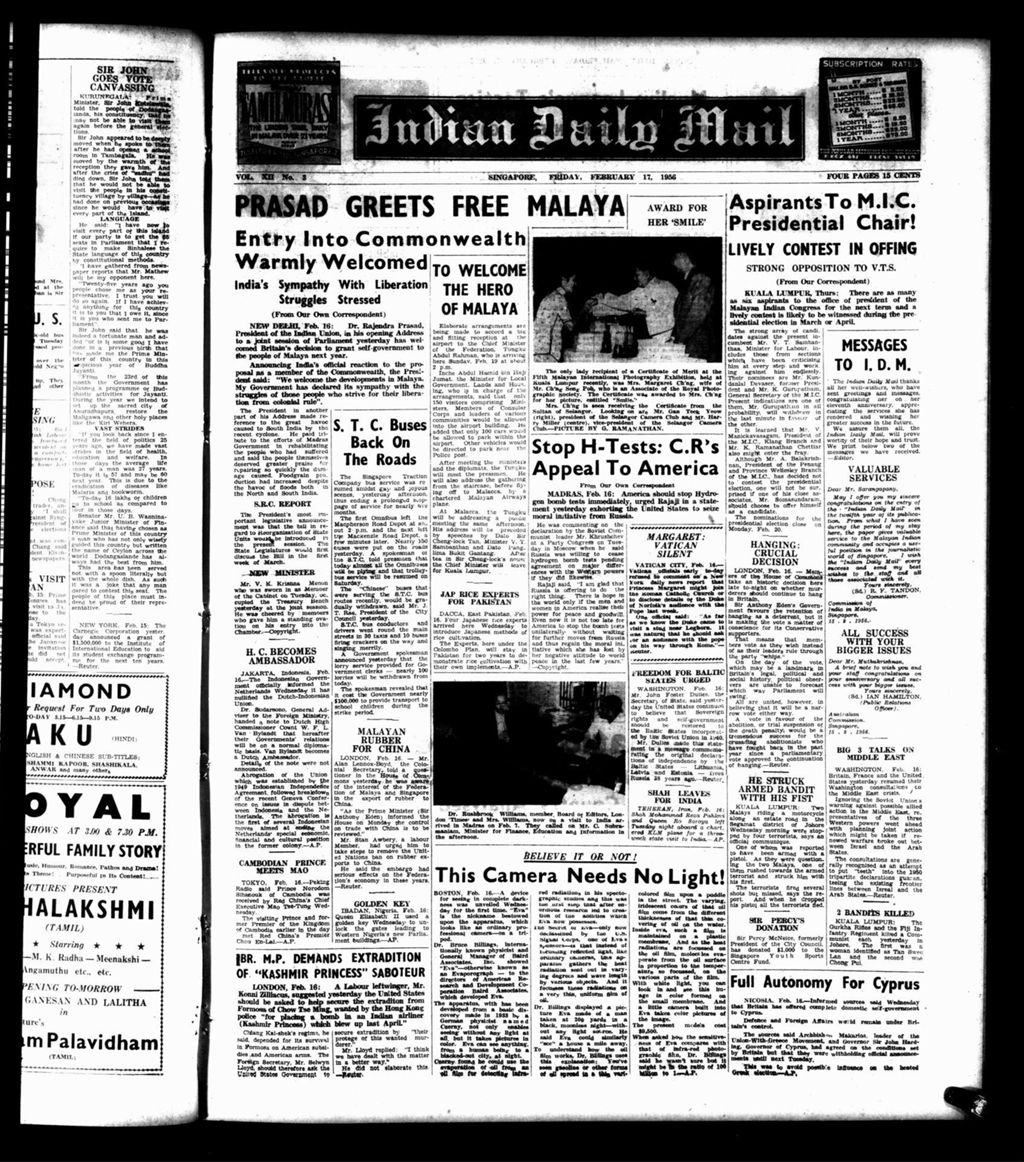 Miniature of Indian Daily Mail 17 February 1956