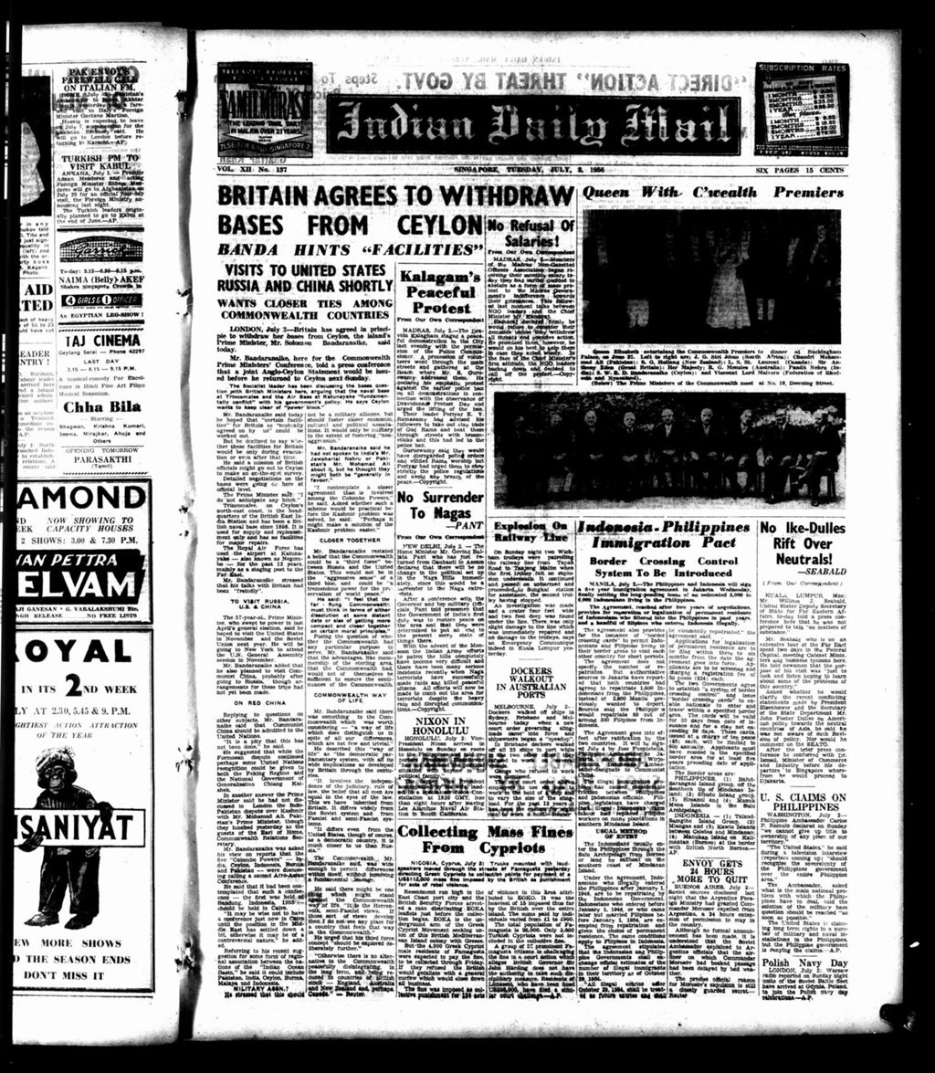 Miniature of Indian Daily Mail 03 July 1956