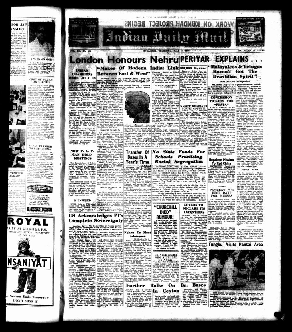 Miniature of Indian Daily Mail 05 July 1956