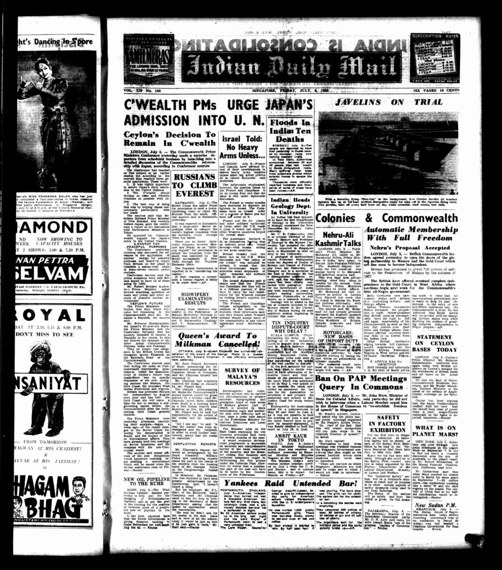 Miniature of Indian Daily Mail 06 July 1956