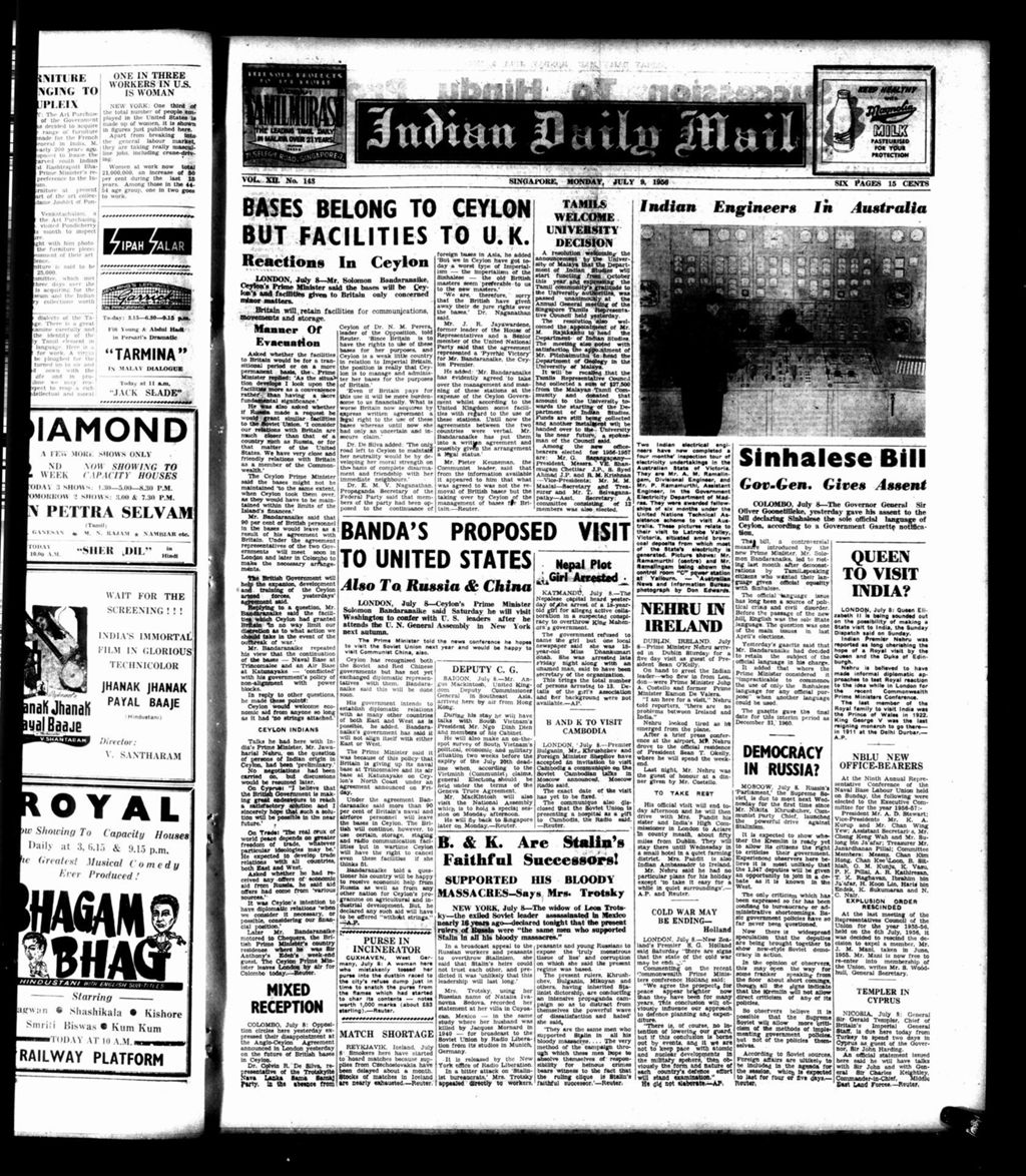 Miniature of Indian Daily Mail 09 July 1956