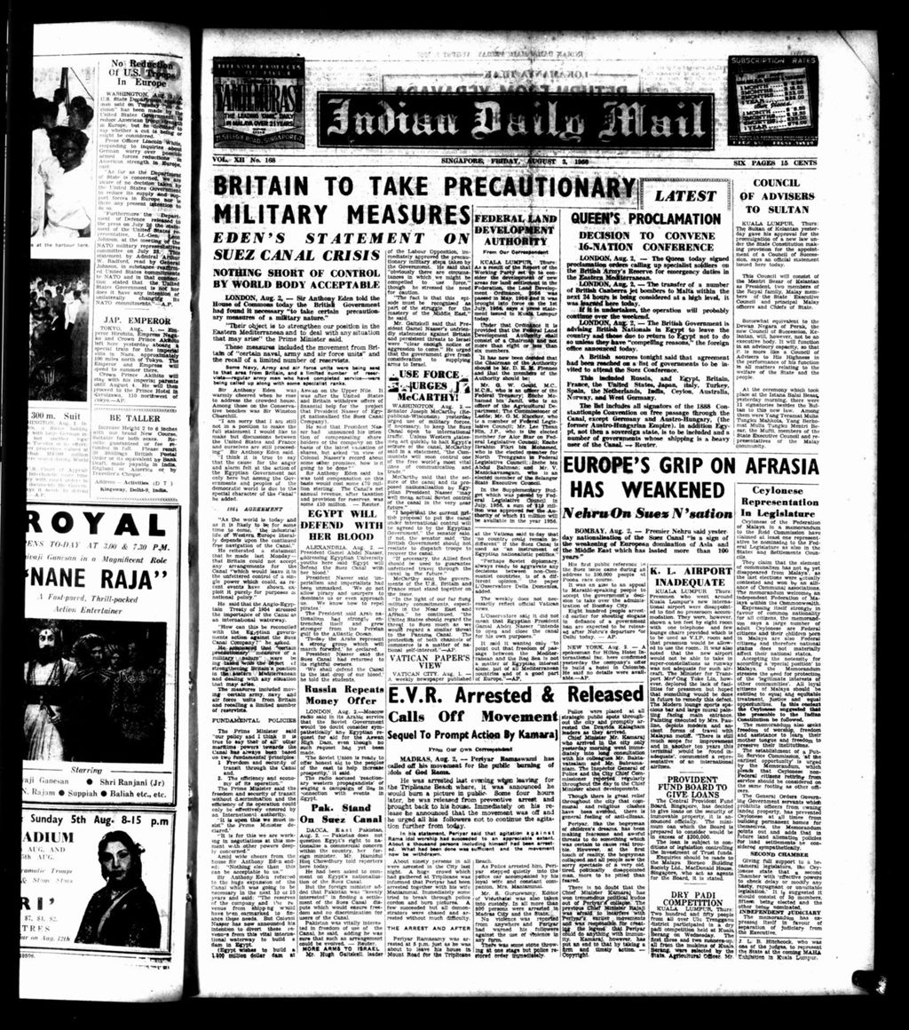 Miniature of Indian Daily Mail 03 August 1956