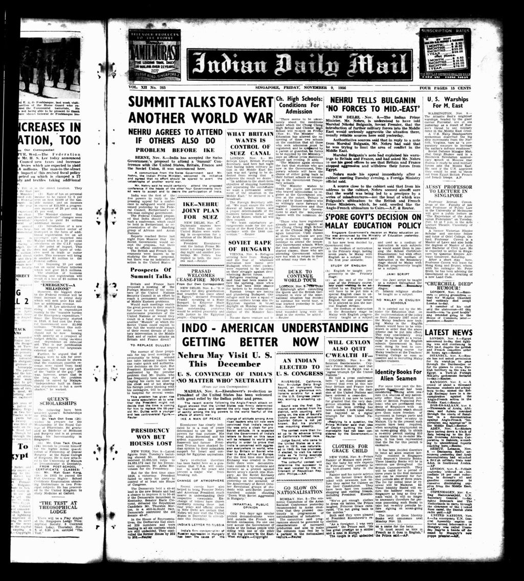 Miniature of Indian Daily Mail 09 November 1956