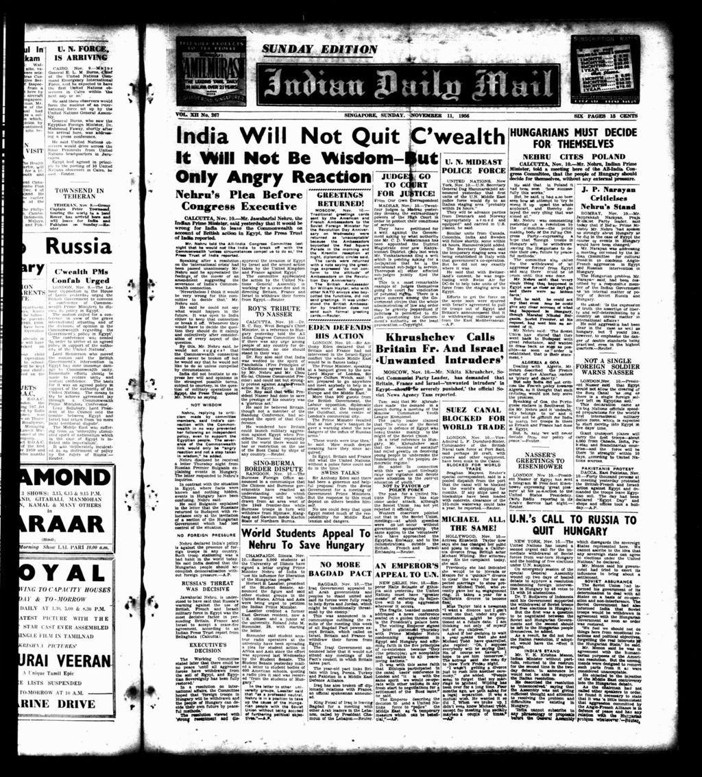 Miniature of Indian Daily Mail 11 November 1956