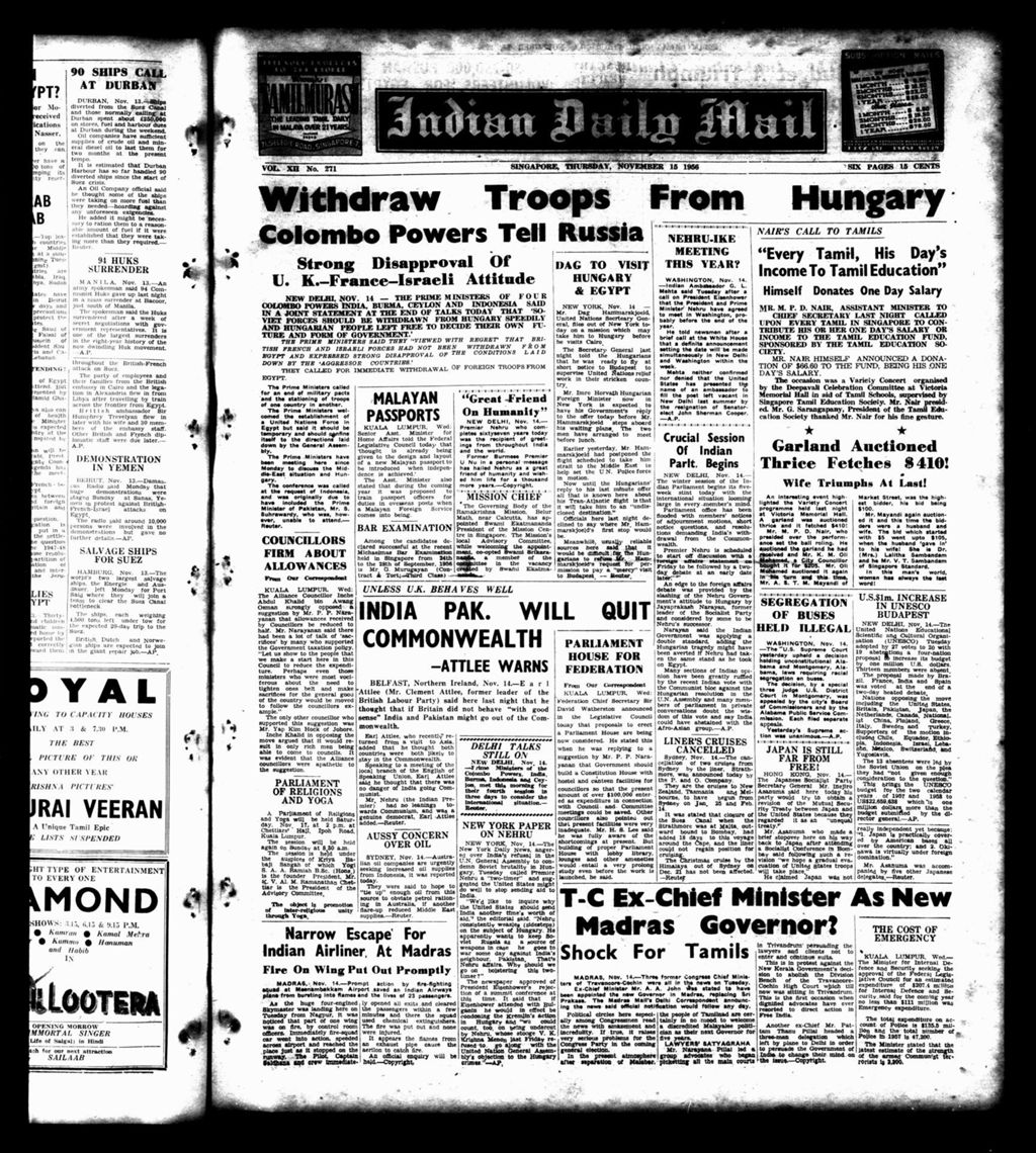 Miniature of Indian Daily Mail 15 November 1956