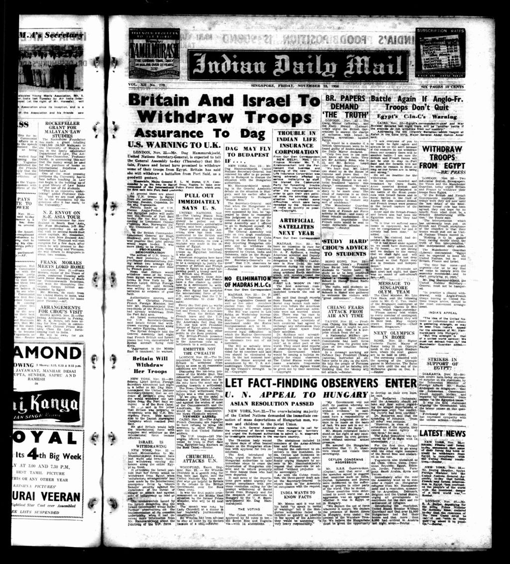 Miniature of Indian Daily Mail 23 November 1956