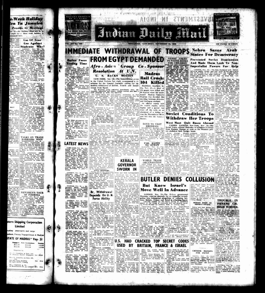 Miniature of Indian Daily Mail 24 November 1956