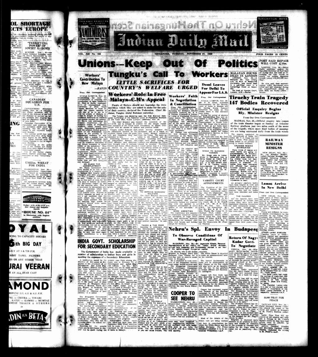 Miniature of Indian Daily Mail 27 November 1956