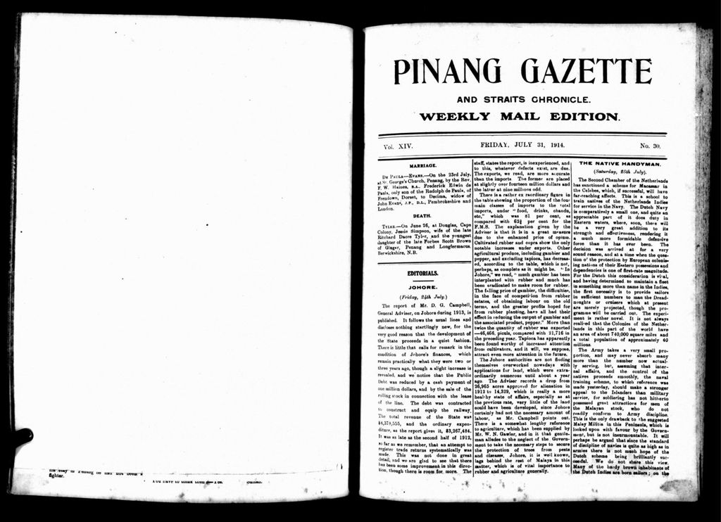 Miniature of Pinang Gazette and Straits Chronicle Weekly Mail Edition 31 July 1914