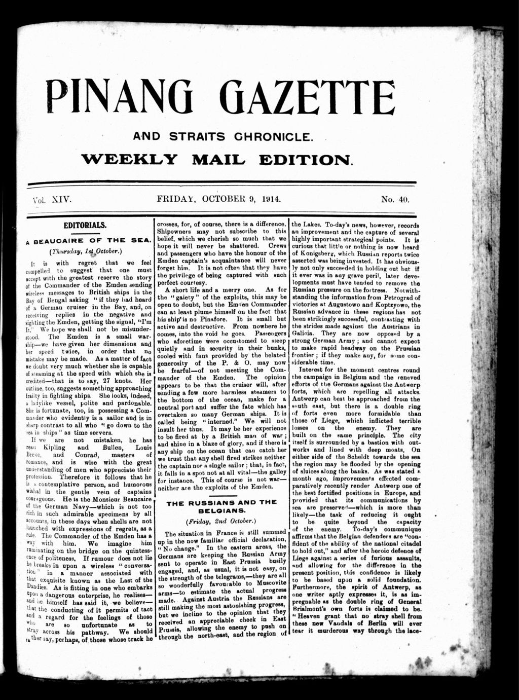 Miniature of Pinang Gazette and Straits Chronicle Weekly Mail Edition 09 October 1914