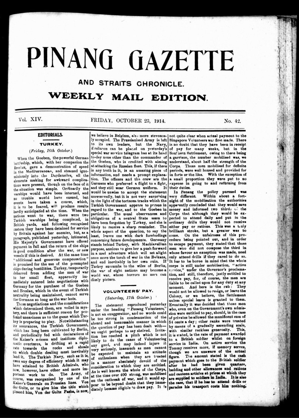 Miniature of Pinang Gazette and Straits Chronicle Weekly Mail Edition 23 October 1914