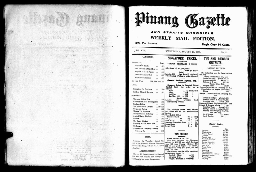 Miniature of Pinang Gazette and Straits Chronicle Weekly Mail Edition 13 August 1930