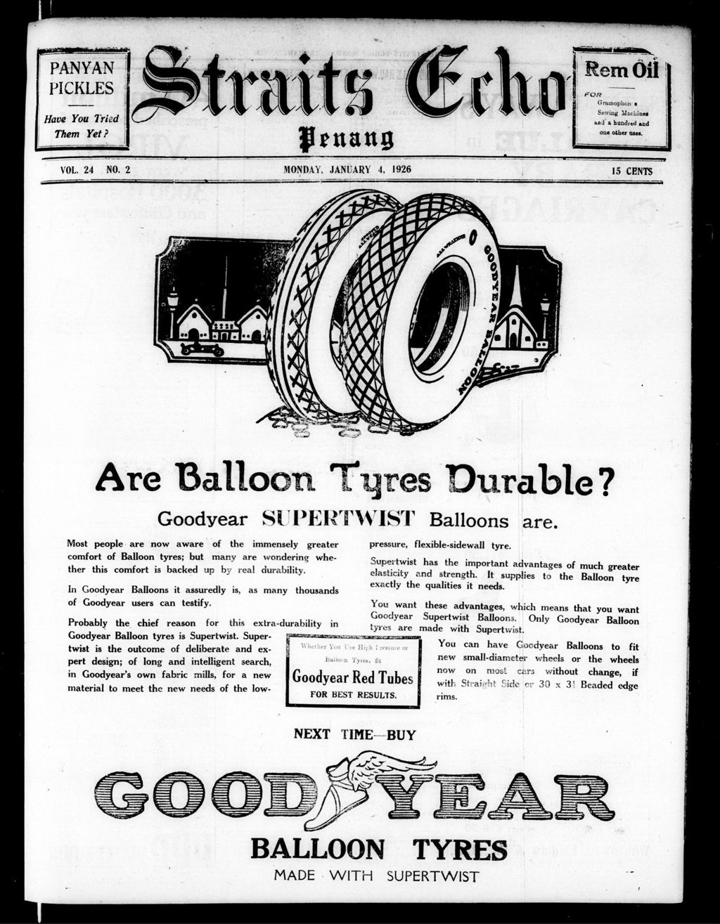 Miniature of Straits Echo 04 January 1926