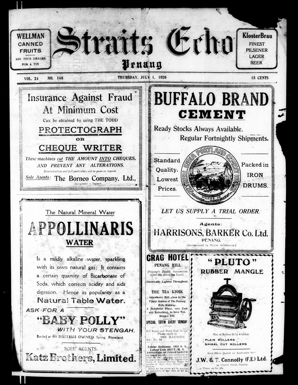 Miniature of Straits Echo 01 July 1926