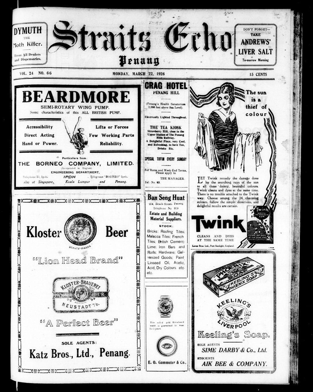 Miniature of Straits Echo 22 March 1926