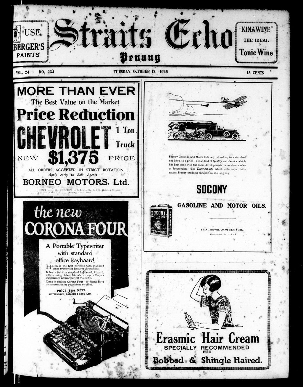 Miniature of Straits Echo 12 October 1926