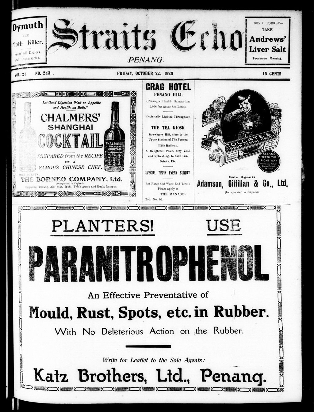 Miniature of Straits Echo 22 October 1926