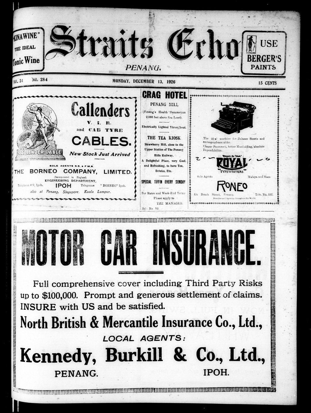 Miniature of Straits Echo 13 December 1926