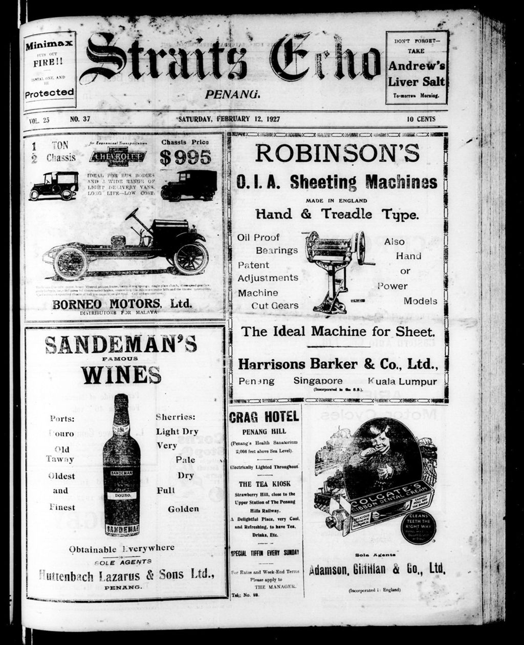 Miniature of Straits Echo 12 February 1927