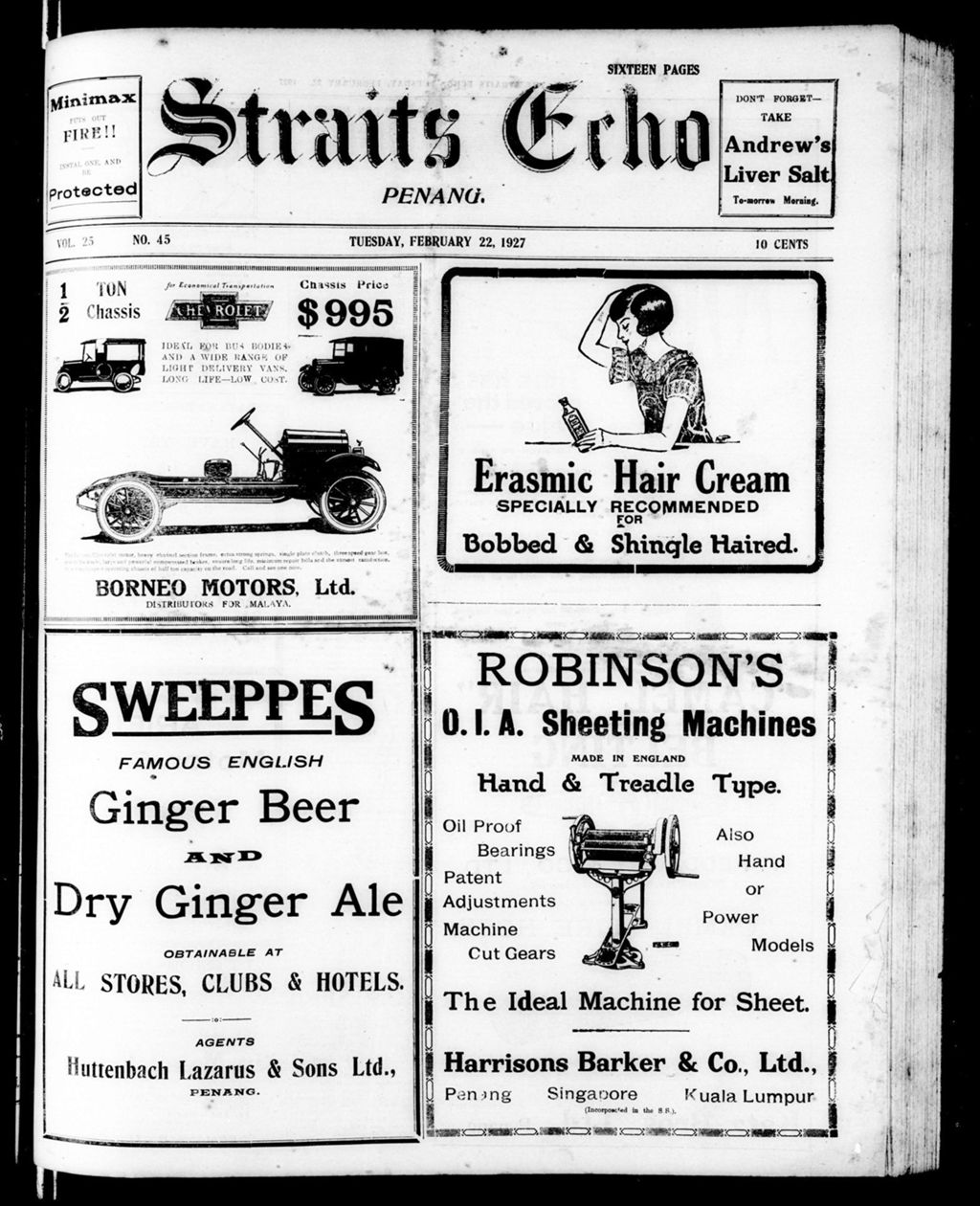 Miniature of Straits Echo 22 February 1927