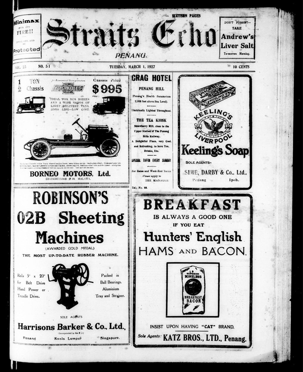 Miniature of Straits Echo 01 March 1927