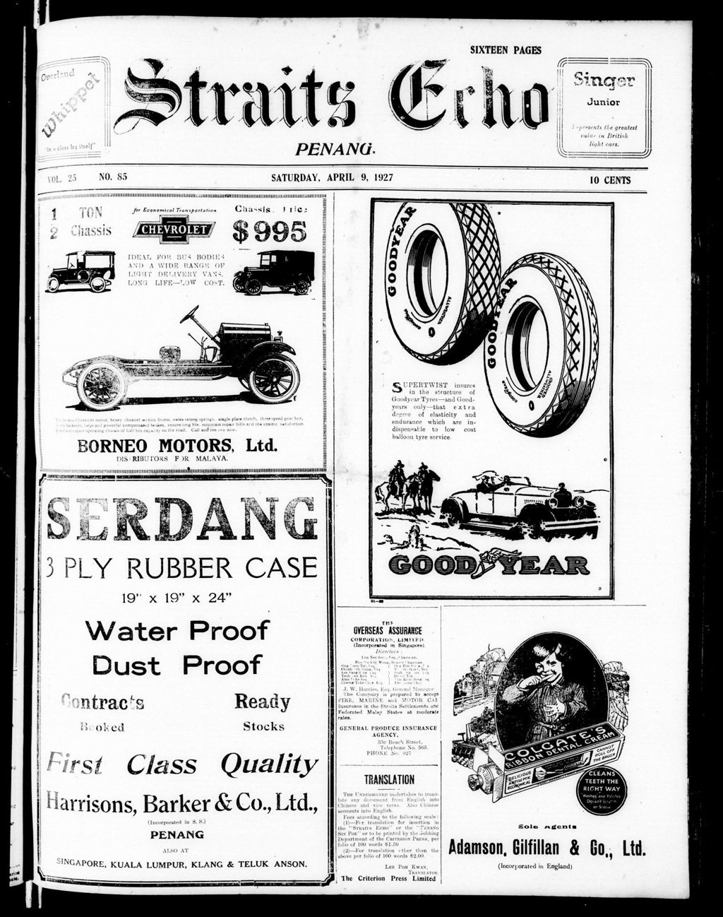 Miniature of Straits Echo 09 April 1927