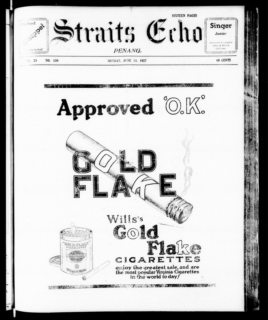 Miniature of Straits Echo 13 June 1927