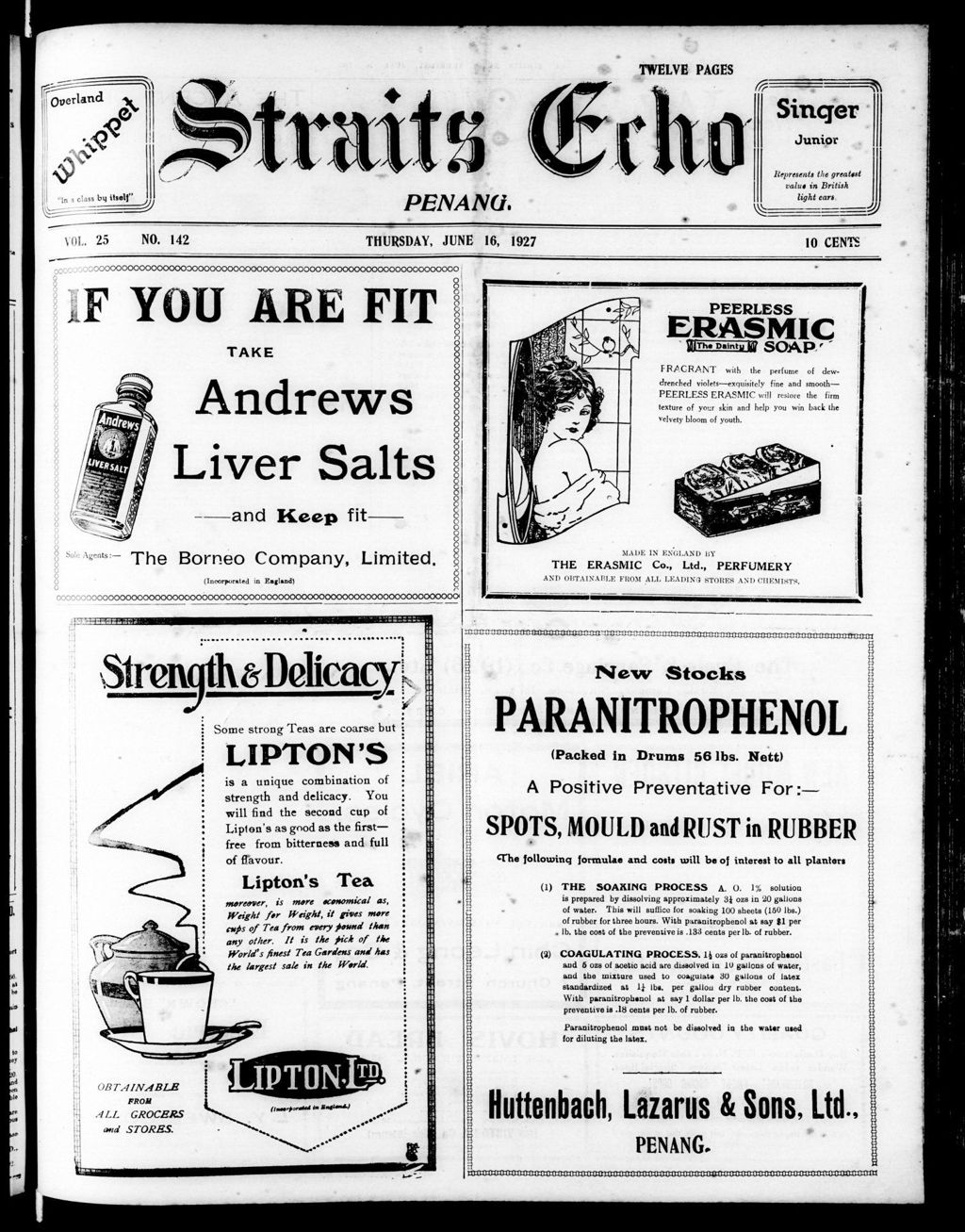 Miniature of Straits Echo 16 June 1927