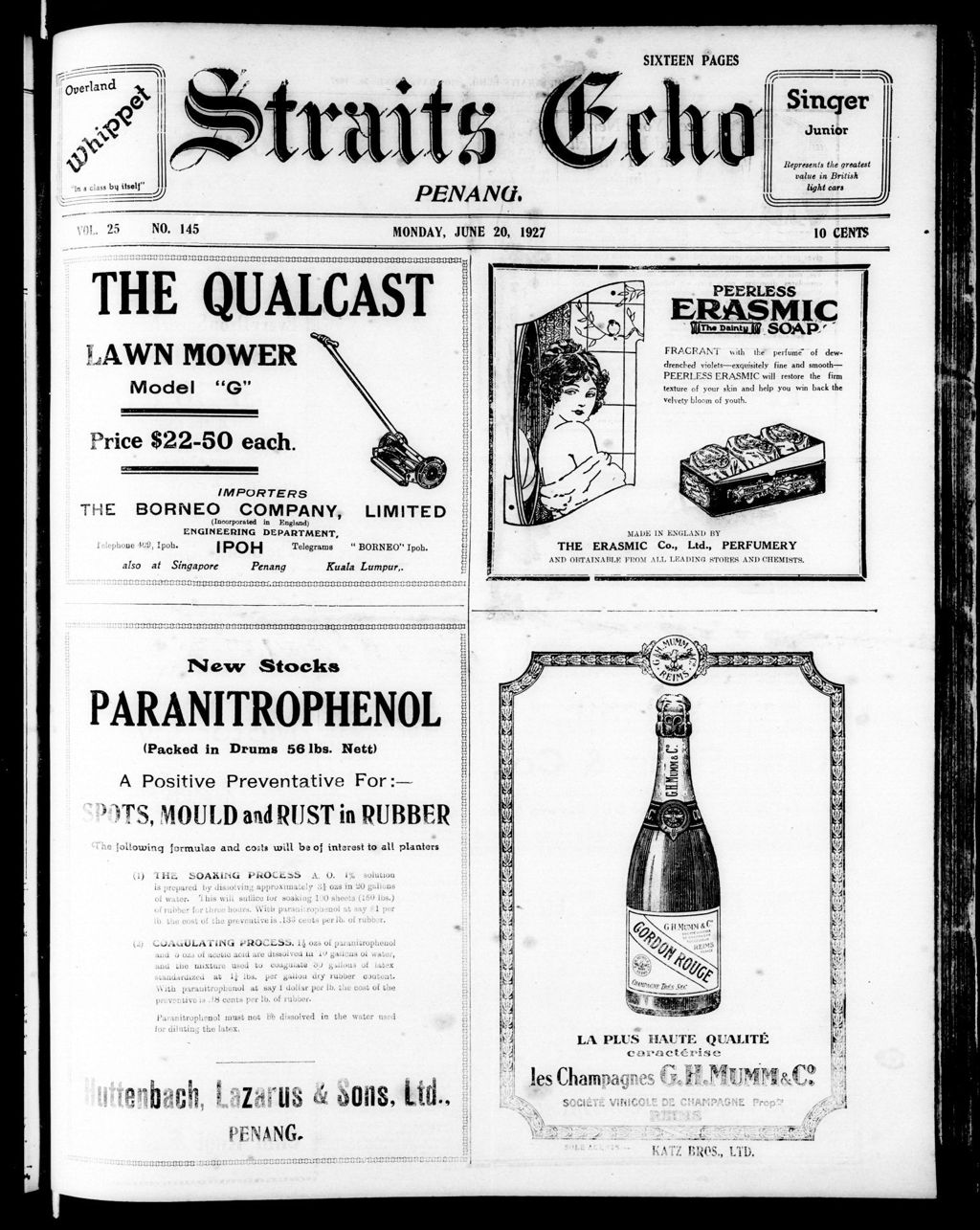 Miniature of Straits Echo 20 June 1927