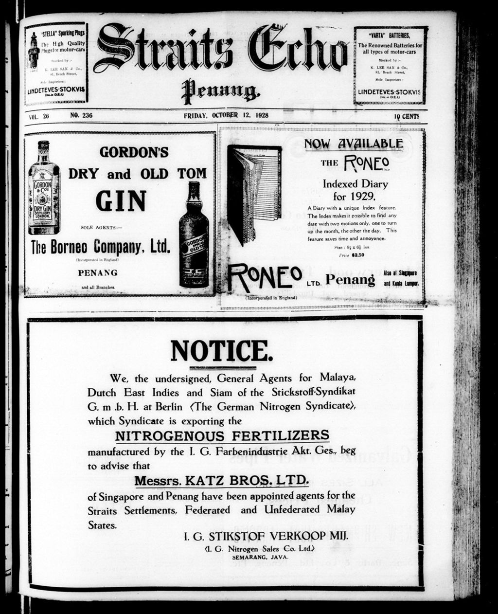 Miniature of Straits Echo 12 October 1928